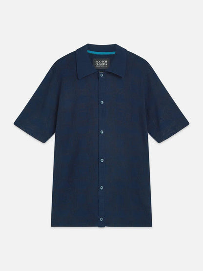 Tone-on-Tone Knitted Short Sleeve Shirt