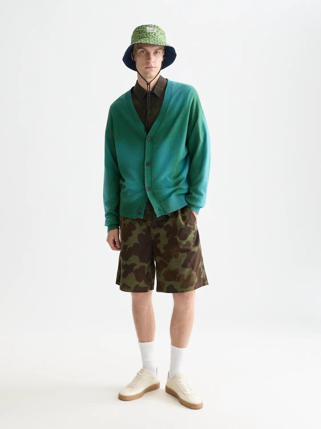 Printed Two Tone Relaxed-Fit Cardigan