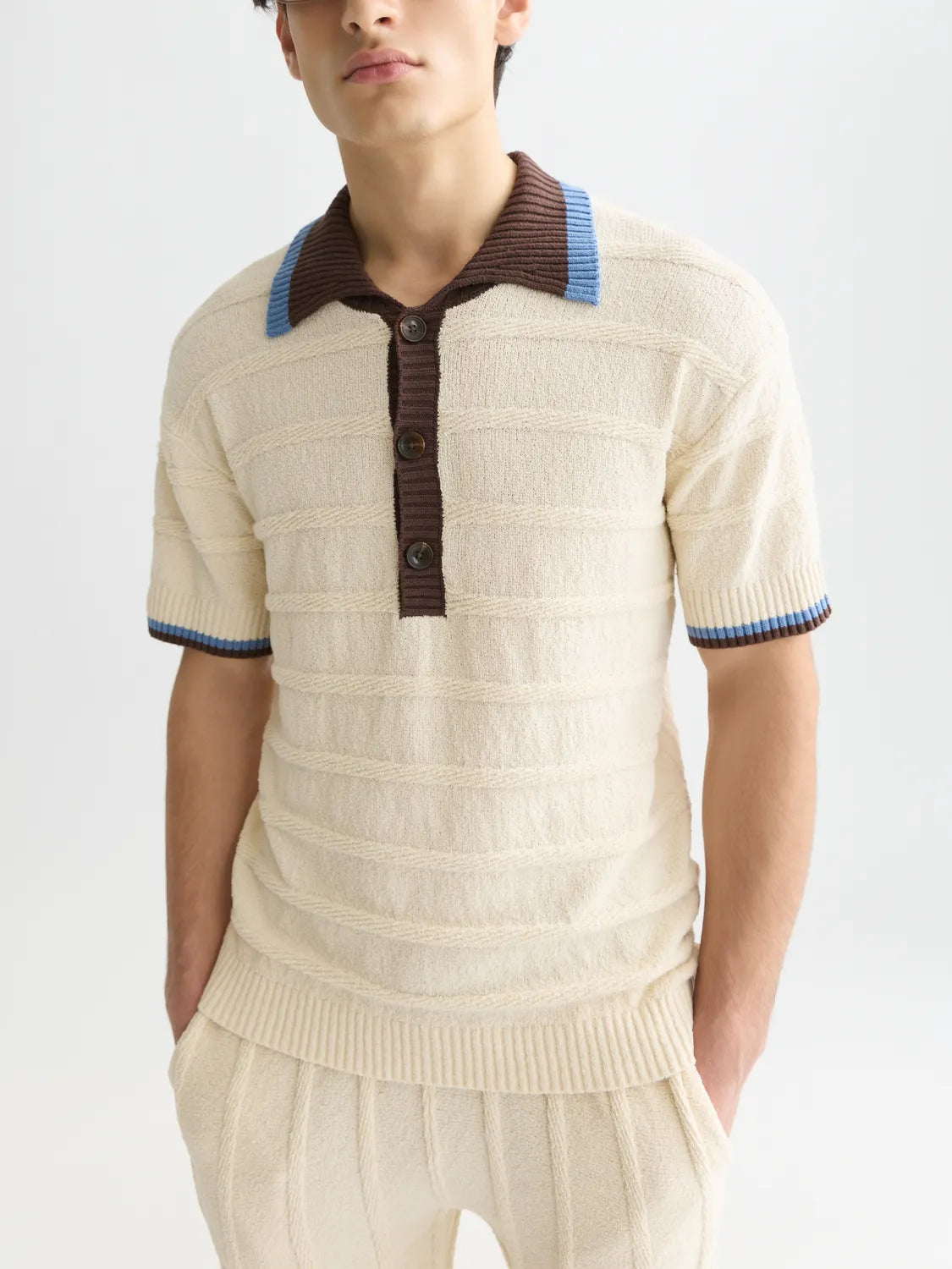 Structured Knitted Loose-Fit Polo