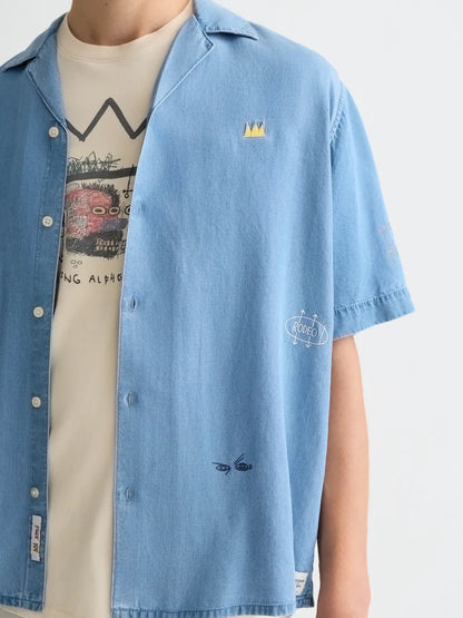 Scotch & Soda x Basquiat Indigo Tencel Relaxed-Fit Short-Sleeved Shirt