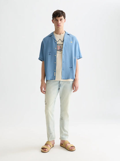 Scotch & Soda x Basquiat Indigo Tencel Relaxed-Fit Short-Sleeved Shirt