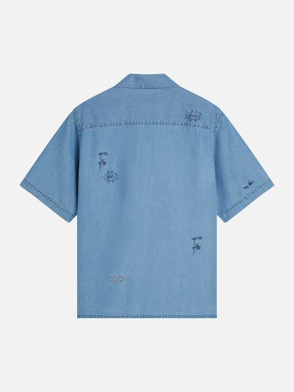 Scotch & Soda x Basquiat Indigo Tencel Relaxed-Fit Short-Sleeved Shirt