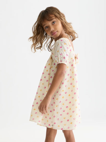 Girls' Printed Embroidered Cotton Dress
