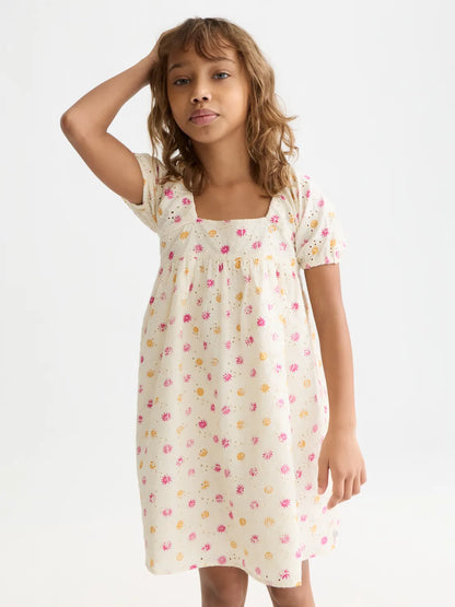 Girls' Printed Embroidered Cotton Dress