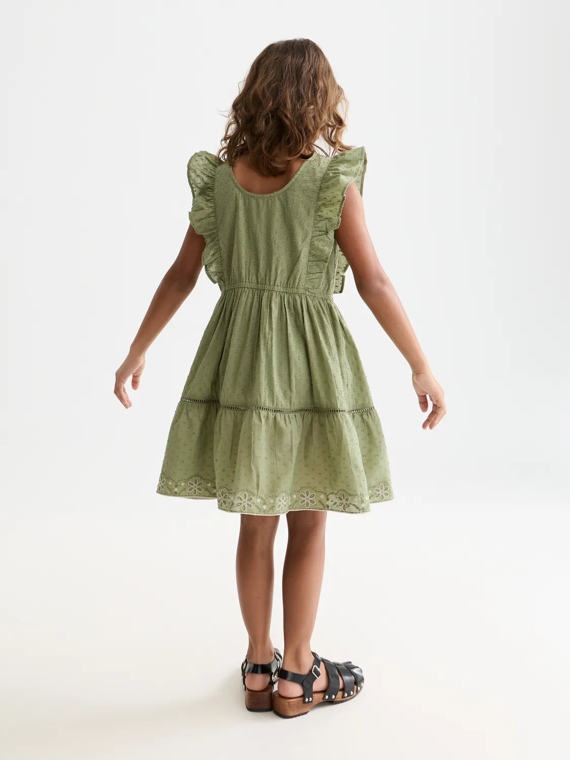 Girls' Embroidered Hem Clip Jacquard Cotton Dress