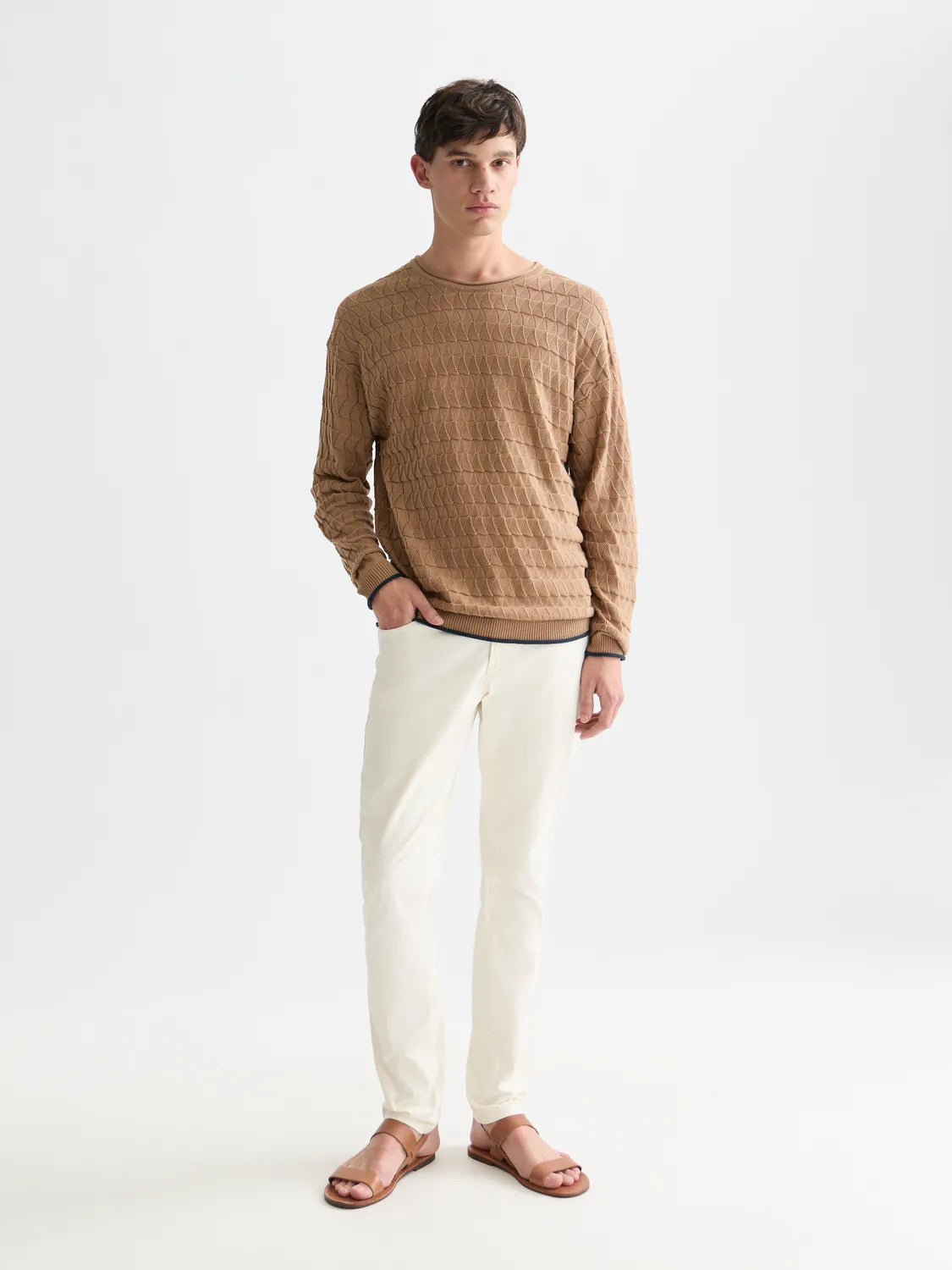 Pointelle Dropped Shoulder Pullover