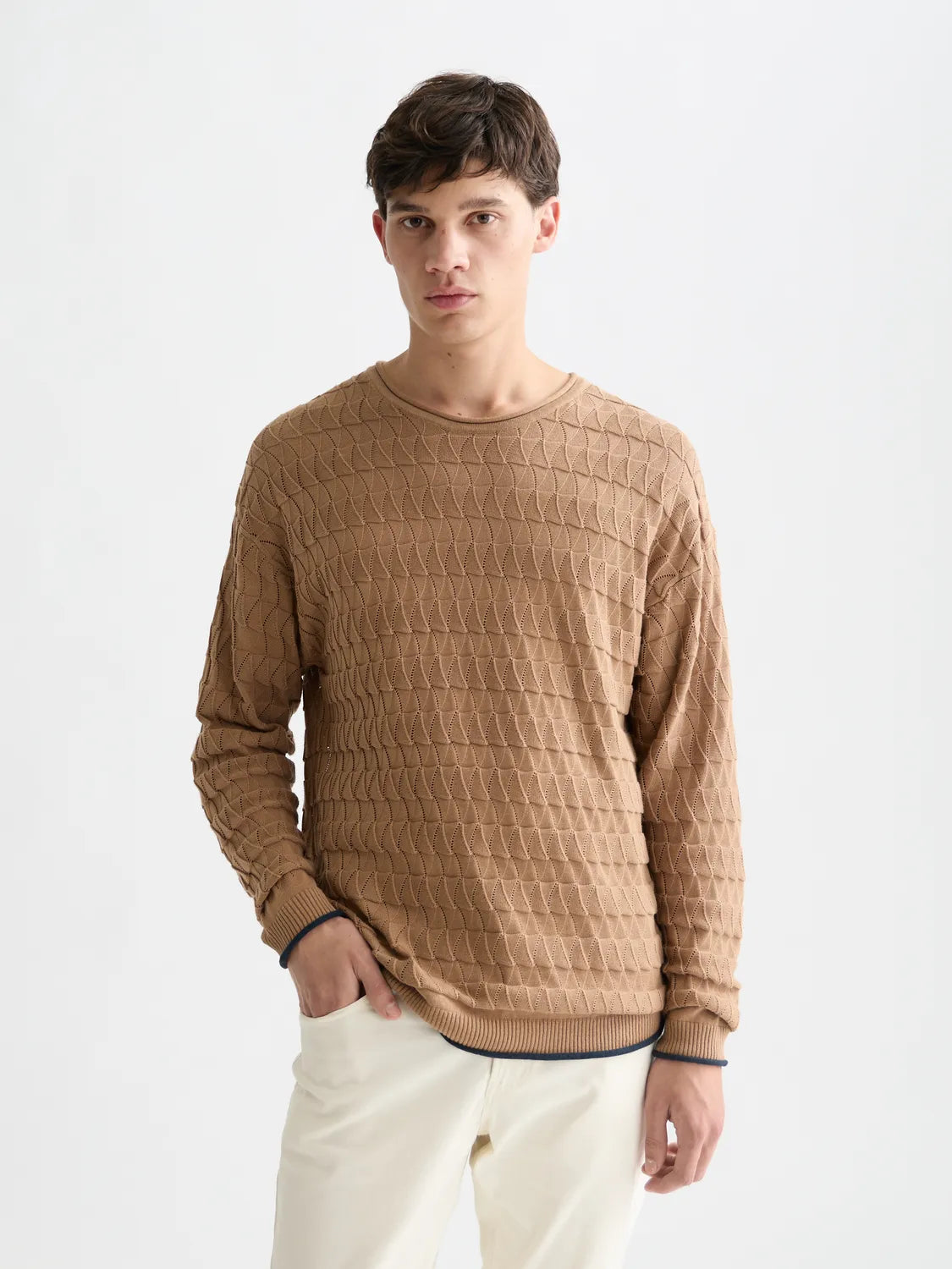 Pointelle Dropped Shoulder Pullover