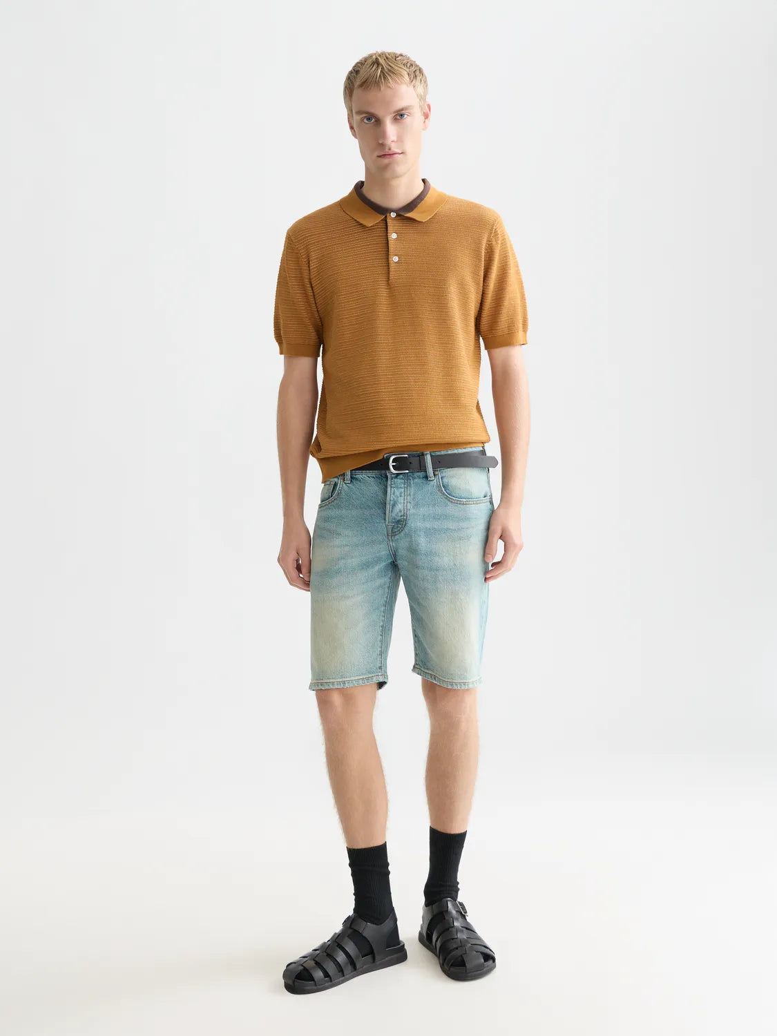 Structured Knitted Regular-Fit Polo