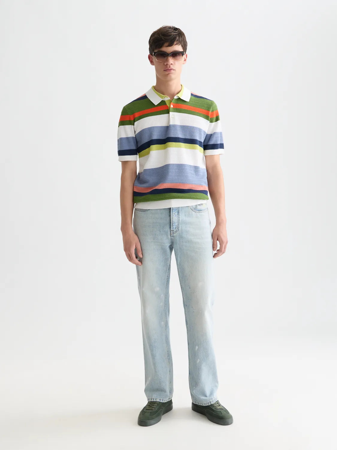Structured Striped Knitted Polo