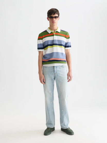 Structured Striped Knitted Polo