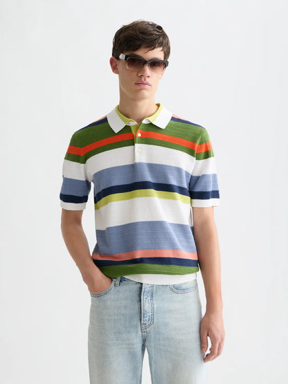 Structured Striped Knitted Polo