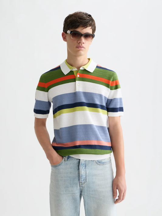 Structured Striped Knitted Polo