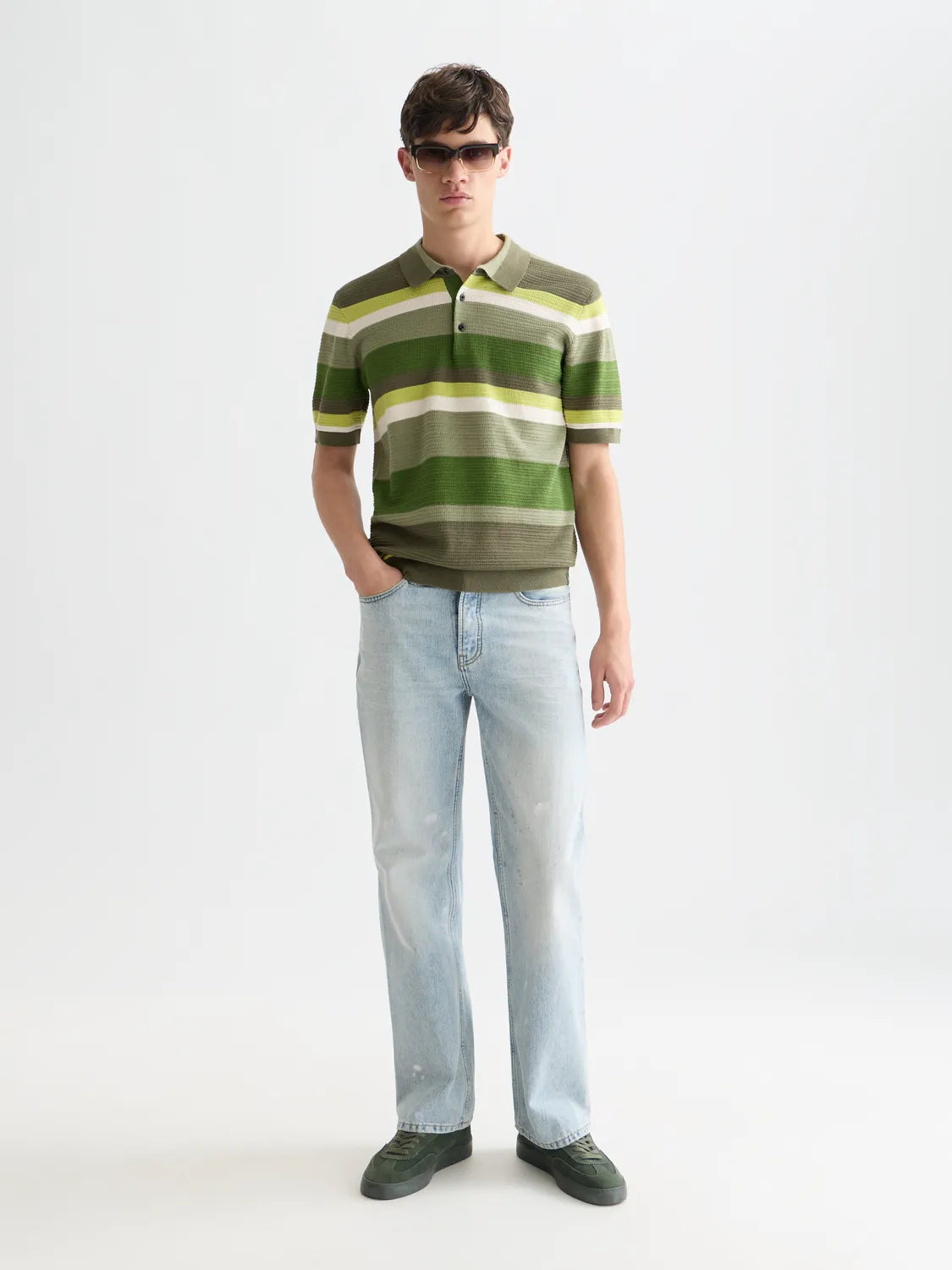 Structured Striped Knitted Polo