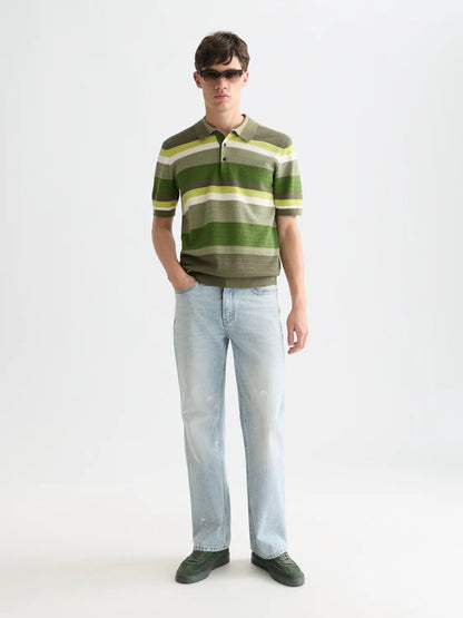 Structured Striped Knitted Polo