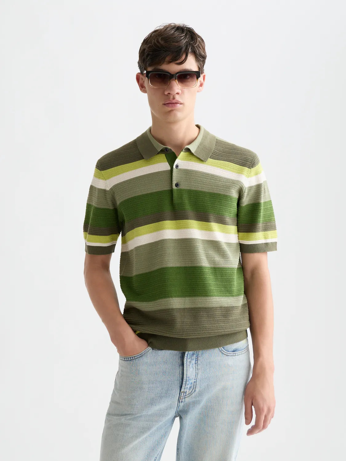 Structured Striped Knitted Polo