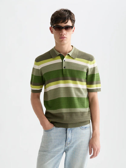 Structured Striped Knitted Polo