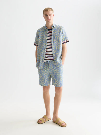Printed Linen Regular-Fit Short-Sleeve Shirt