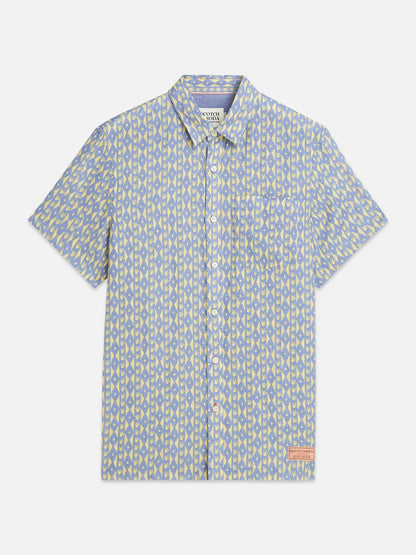 Printed Linen Regular-Fit Short-Sleeve Shirt