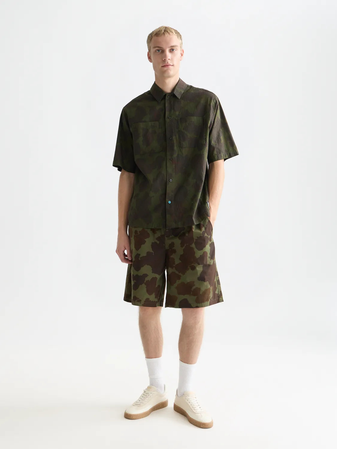 Printed Cotton Ripstop Relaxed-Fit Short-Sleeve Shirt