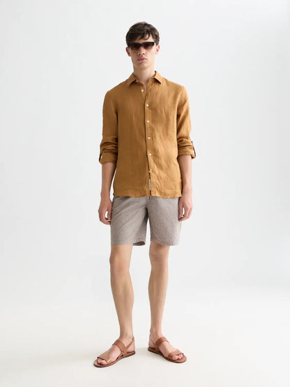 Essentials – Fave Cotton-Linen Yarn-Dyed Regular-Fit Bermuda Shorts