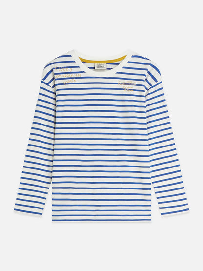 Boys' Yarn Dyed Striped Artwork Relaxed-Fit Long-Sleeved T-Shirt
