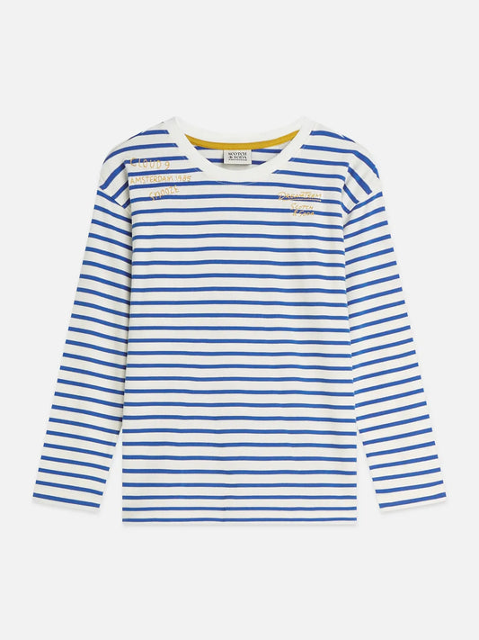 Boys' Yarn Dyed Striped Artwork Relaxed-Fit Long-Sleeved T-Shirt