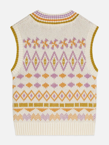Girls' Fair isle Knitted V-Neck Vest