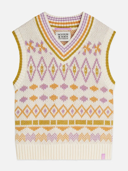 Girls' Fair isle Knitted V-Neck Vest