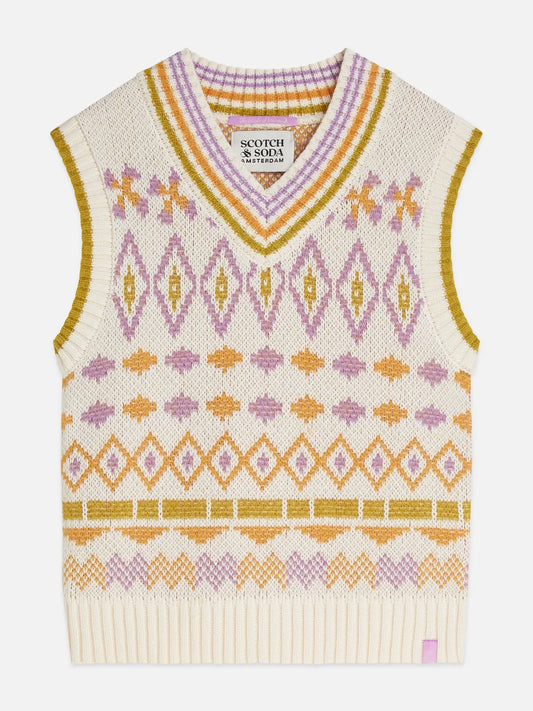 Girls' Fair isle Knitted V-Neck Vest