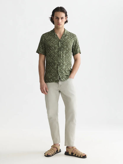Printed Viscose Regular-Fit Short-Sleeved Shirt