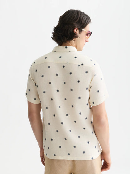 Linen Printed Regular-Fit Short-Sleeved Shirt
