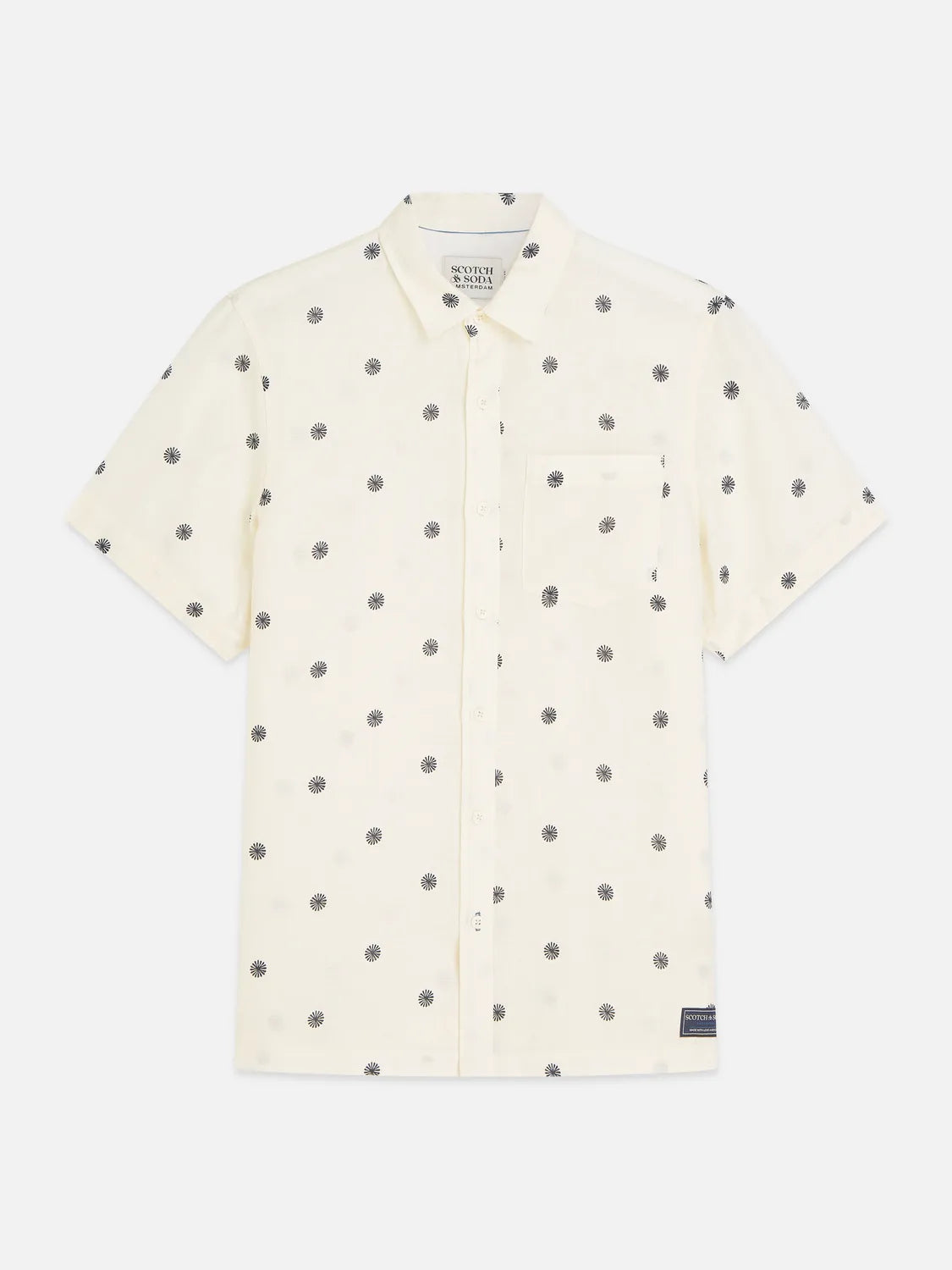 Linen Printed Regular-Fit Short-Sleeved Shirt