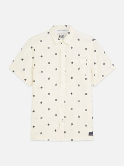 Linen Printed Regular-Fit Short-Sleeved Shirt
