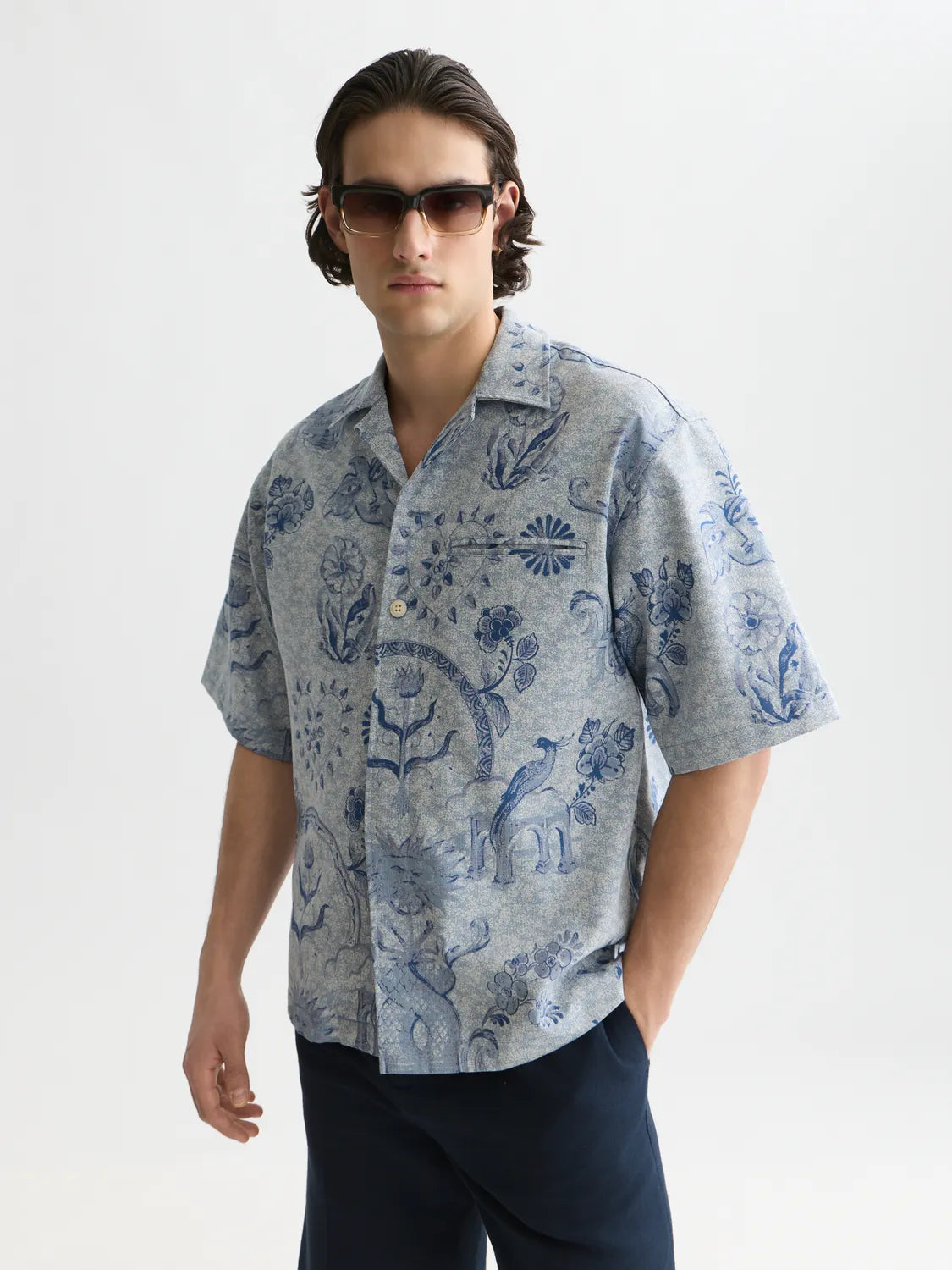 Scotch & Soda x Royal Delft Loose Short-Sleeved Jacquard Shirt