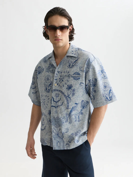 Scotch & Soda x Royal Delft Loose Short-Sleeved Jacquard Shirt