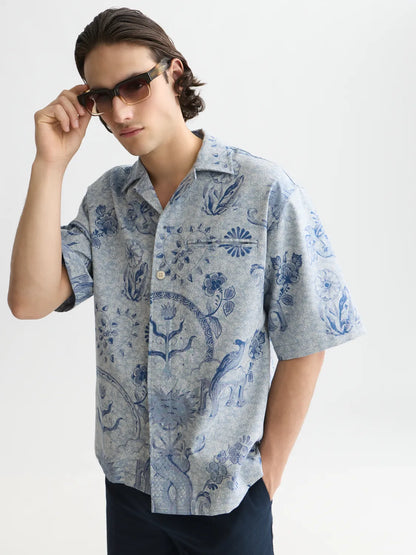 Scotch & Soda x Royal Delft Loose Short-Sleeved Jacquard Shirt