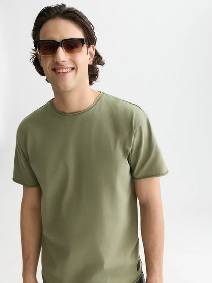 Essentials Raw-Edged Garment-Dyed Relaxed-Fit T-Shirt