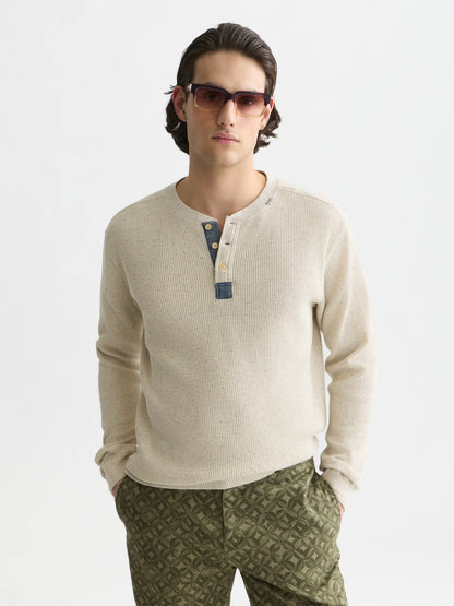 Henley Melange Regular-Fit Long-Sleeved T-Shirt