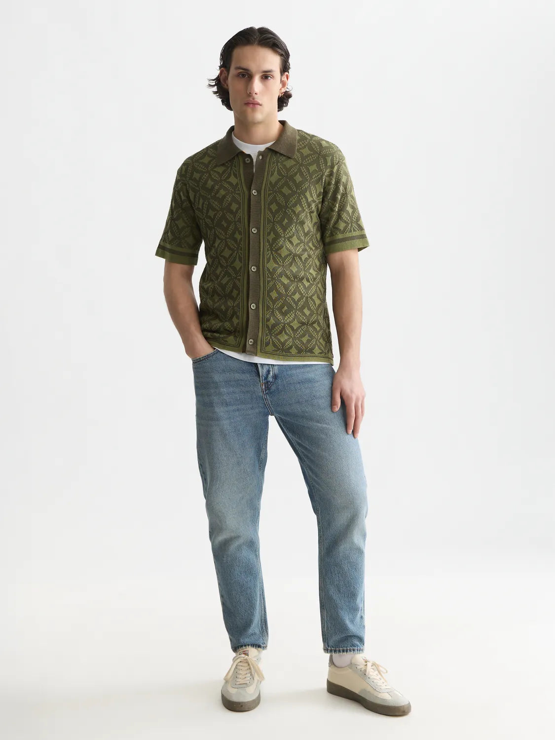 Jacquard Knitted Short-Sleeved Shirt