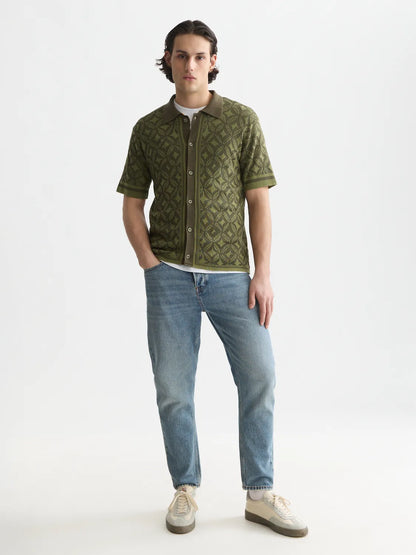 Jacquard Knitted Short-Sleeved Shirt
