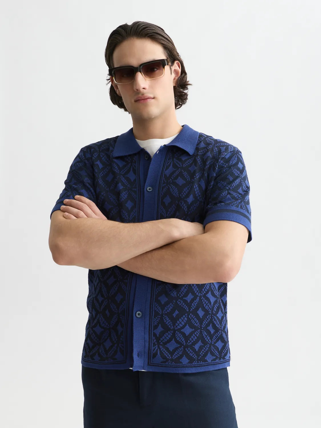 Jacquard Knitted Short-Sleeved Shirt