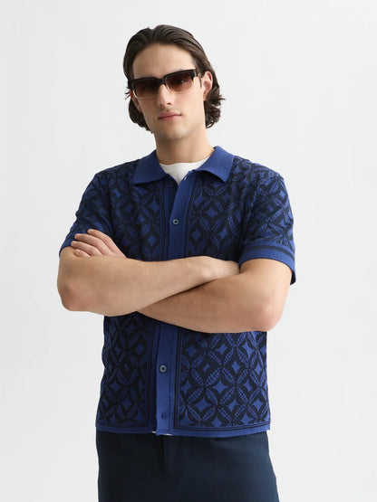 Jacquard Knitted Short-Sleeved Shirt