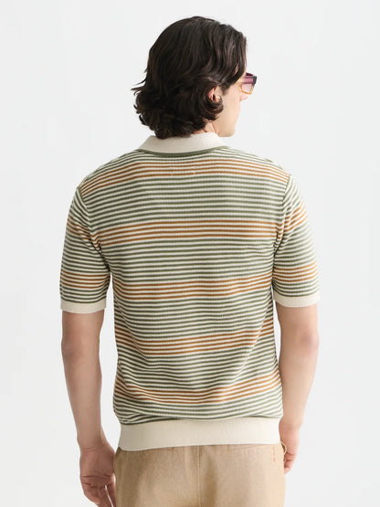 Striped Structured Knitted Regular-Fit Polo