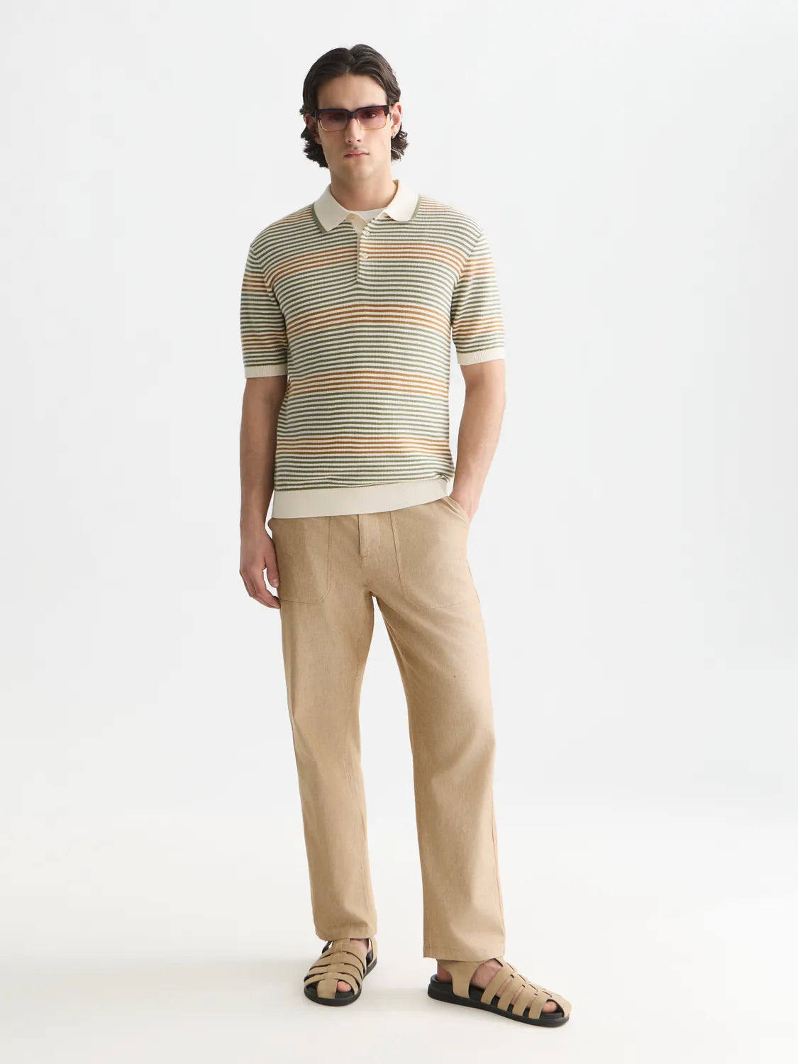 Striped Structured Knitted Regular-Fit Polo