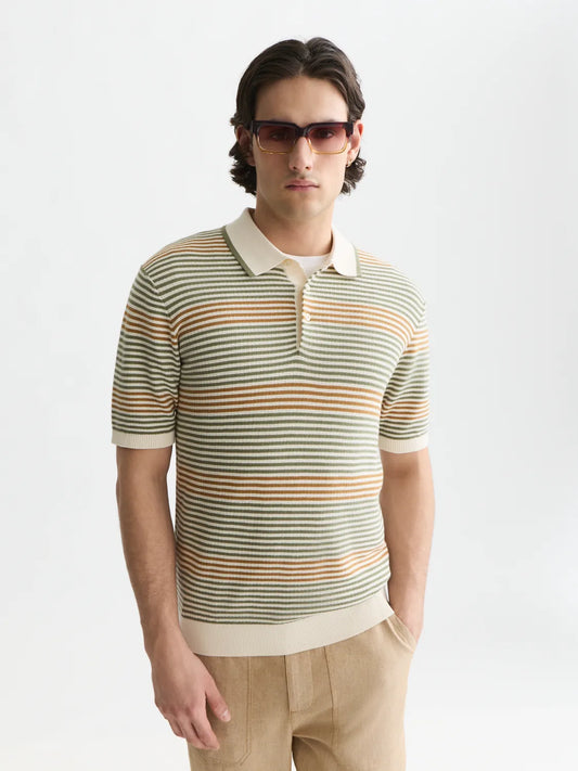 Striped Structured Knitted Regular-Fit Polo