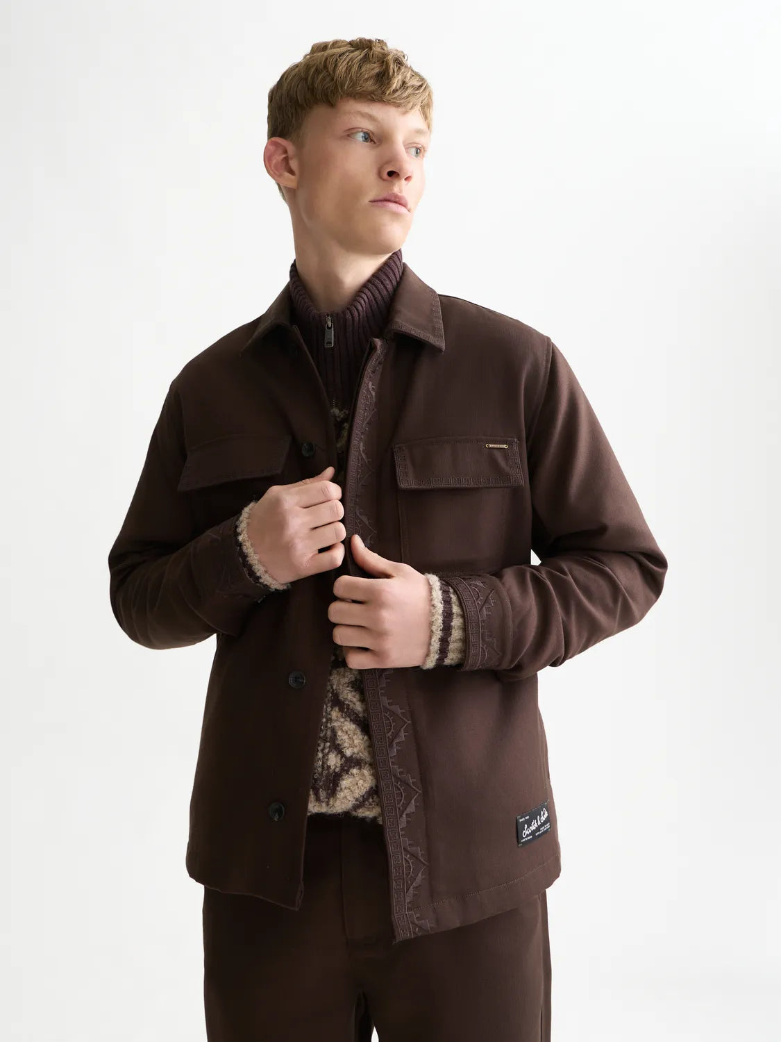 Embroidered Tailored Wool-Blend Overshirt