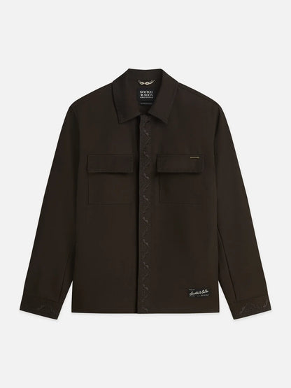 Embroidered Tailored Wool-Blend Overshirt