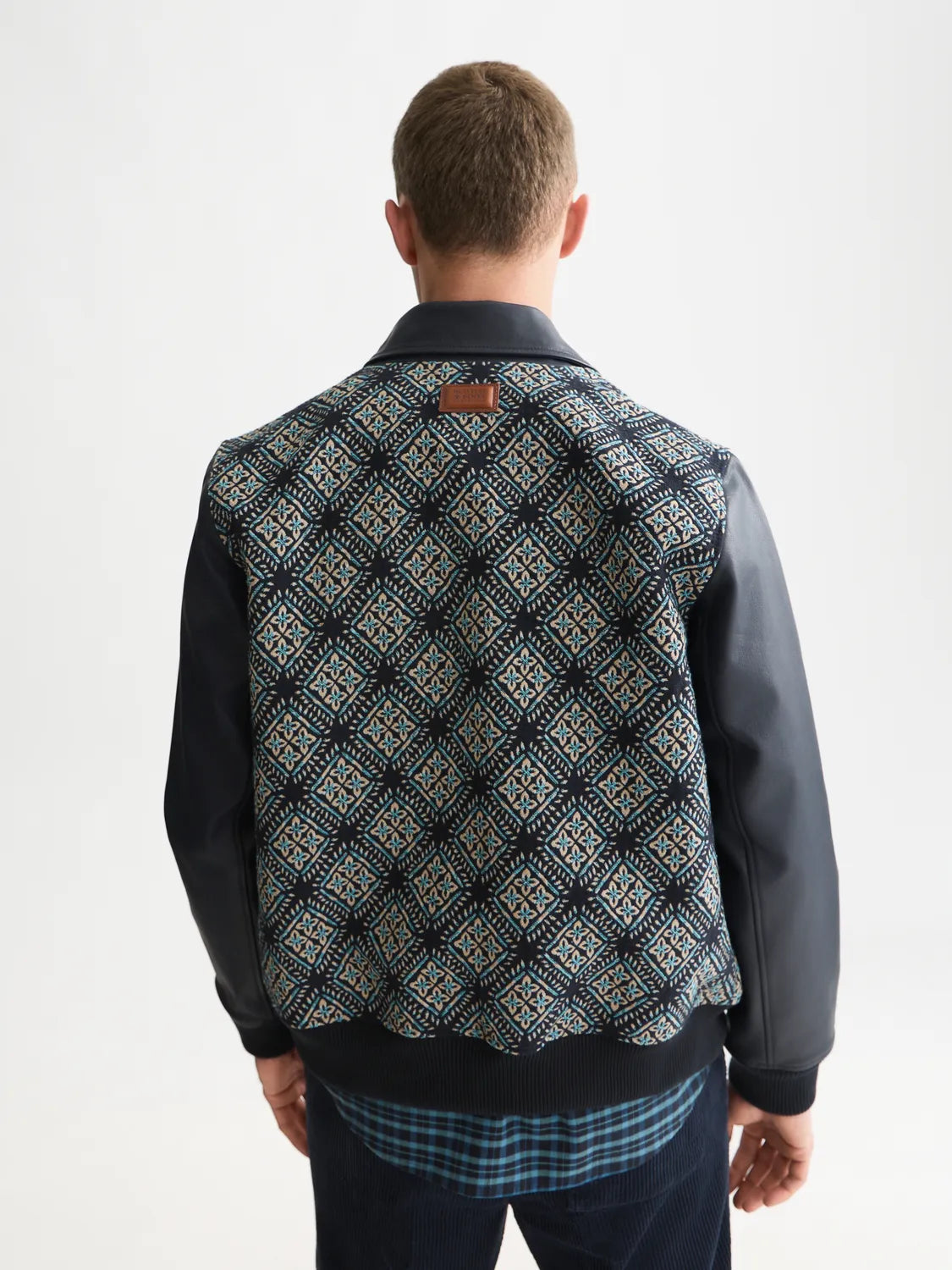 Jacquard Leather Varsity Jacket