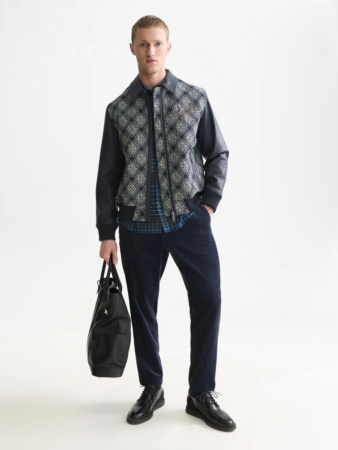 Jacquard Leather Varsity Jacket