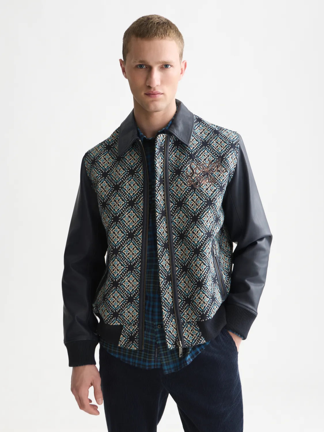 Jacquard Leather Varsity Jacket